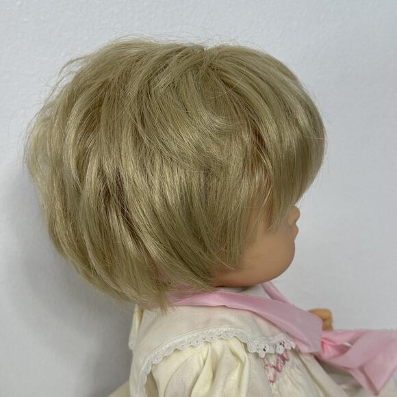 Vintage Gotz Baby Doll Blonde Blue Eyes Dress Bonnet Götz-Puppe Sleep Eyes Tag - Picture 7 of 9